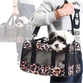 Soft-Sided Mesh Pet Travel Carrier for Small Medium Cats Dogs Puppies of 15 Lbs,Free Collapsible Pet Bowl(3D Leopard Print)