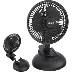 shinic 2 Pack 6'' Clip on Fan with Strong Clamp,Powerful Airflow,Adjustable Tilt,Quiet Cooling Desk Fan for RV Bedroom Home Office Car Stroller Garage Greenhouse and Workshops Black