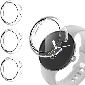 Haojavo 3 Pack for Google Pixel Watch 3 45mm (2024) Screen Protector Case, Hard PC Full Coverage Scratch Resistant Bumper with Tempered Glass Film Slim Protective Cover for Pixel Watch 3 Accessories