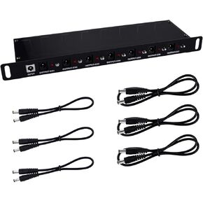 GeeekPi DC PDU Lite 7-CH 0.5U Rack-Mount Power Distribution Unit for DeskPi Rackmate T1 and 10 Inch Server Cabinet, 7 Outlets, with 3PCS 25cm DC5521 Cables and 3PCS 50cm DC5521 Cables