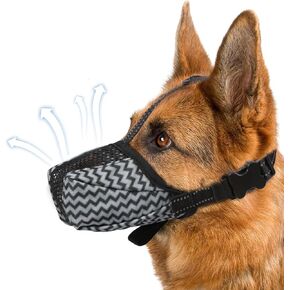 Dog Muzzle, Air Mesh Breathable Muzzle for Medium Large Sized Dogs to Anti & Prevent Biting Barking Chewing, Soft Basket Muzzle for German Shepherd Dog with Reflective & Adjustable Strap(Grey-M