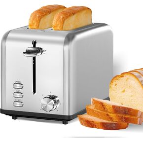 Simple Deluxe Stainless Steel 2-Slice Toaster, 6 Browning Setting and 3 Function Toaster, Extra Wide Slot, for Bread & Waffle, Black