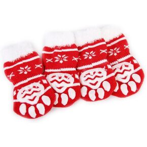 Pet Dog Costumes-4pcs Christmas Style Dog Puppy Cat Non-Slip Socks with - Size L (Red)