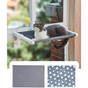 SVD.PET Cat Window Sill Perch with Two Fabrics Cover, Metal Frame Sturdy Cat Window Seat for Indoor Cats, No Drilling No Suction Cup Installation Cat Hammock Window Bed for Windowsill and Bedside