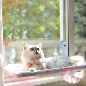 Sturdy Cordless Cat Window Perch – Cute Gradient Cat Hammock with Suction Cups & Movable Hooks, Wide View, Foldable & Washable, Metal Frame, Stylish Window Cat Bed for Indoor Cats (Multicolour, Large)