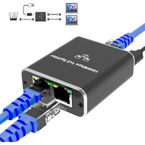 Ethernet Splitter 1 to 2 - High Speed 1000Mbps Ethernet Cable Splitter 1 in 2 Out，LAN Splitter with USB Power Cable, RJ45 Splitter for Cat5/5e/6/7/8 Cable(2 Devices Simultaneously Networking)