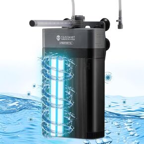 SainSmart Aquarium Filter 220GPH, Built-in UV Clean Light, Submersible Powerful Pump for 20-50 Gallon Tank, Fish Tank Filter, Double Filtration Design, for Pond Turtle Tank Saltwater Freshwater