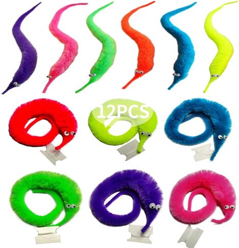 12PCS Fuzzy Worms, Fuzzy Worm Toys, String Worm Pets Fuzzy Worms On String Bulk Trick Toy Party Favors for Kid Cat (6 Colors) in Saudi Arabia