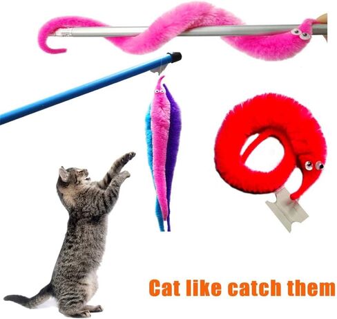 12PCS Fuzzy Worms, Fuzzy Worm Toys, String Worm Pets Fuzzy Worms On String Bulk Trick Toy Party Favors for Kid Cat (6 Colors) in Saudi Arabia