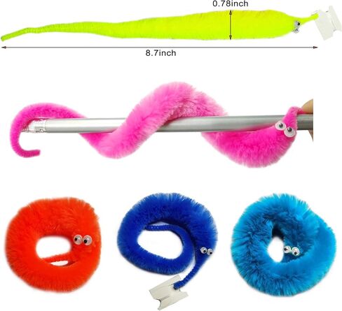 12PCS Fuzzy Worms, Fuzzy Worm Toys, String Worm Pets Fuzzy Worms On String Bulk Trick Toy Party Favors for Kid Cat (6 Colors) in Saudi Arabia