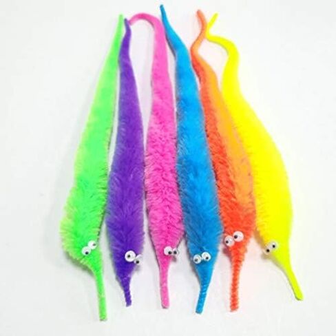 12PCS Fuzzy Worms, Fuzzy Worm Toys, String Worm Pets Fuzzy Worms On String Bulk Trick Toy Party Favors for Kid Cat (6 Colors) in Saudi Arabia