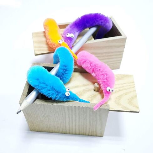 12PCS Fuzzy Worms, Fuzzy Worm Toys, String Worm Pets Fuzzy Worms On String Bulk Trick Toy Party Favors for Kid Cat (6 Colors) in Saudi Arabia