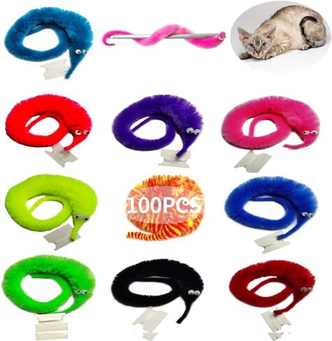 12PCS Fuzzy Worms, Fuzzy Worm Toys, String Worm Pets Fuzzy Worms On String Bulk Trick Toy Party Favors for Kid Cat (6 Colors) in Saudi Arabia