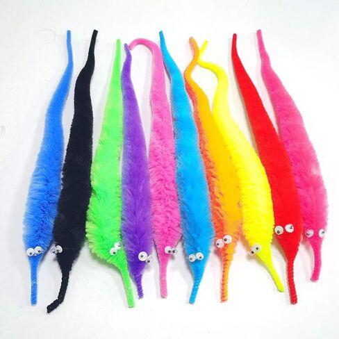 100 Pieces Fuzzy Worm Toys Fluffy Toy Worms Rainbow Worms on String Bulk Trick Toys Carnival Party Favors for Kid Cat in Saudi Arabia