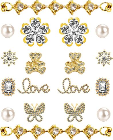 24Pcs Bling Gold Jewelry Shoe Charms Designer Decoration Rhinestone Chain Pearl Gems Rhinestone Luxury Accessories for Women Girls Party Favors Birthday Gifts in Saudi Arabia