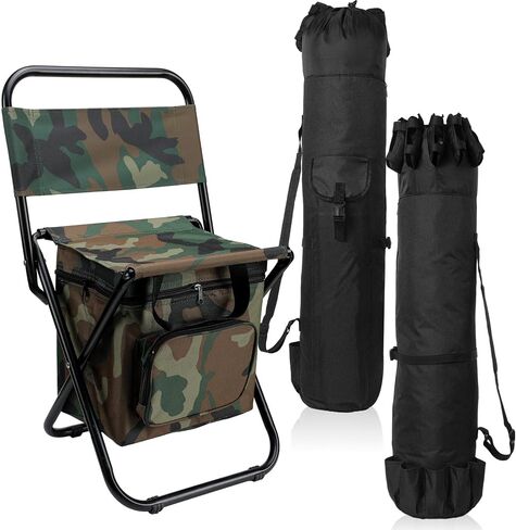 Geetery 2 Pcs Fishing Rod Reel Organizer Backpack Cooler Chair Best Fishing Lover Gift Fishing Pole Backpack Folding Fishing Cooler Stool for Fisher Men Boys Husband Father Gift(Army Green) in Saudi Arabia