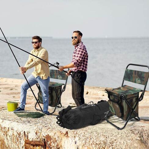 Geetery 2 Pcs Fishing Rod Reel Organizer Backpack Cooler Chair Best Fishing Lover Gift Fishing Pole Backpack Folding Fishing Cooler Stool for Fisher Men Boys Husband Father Gift(Army Green) in Saudi Arabia