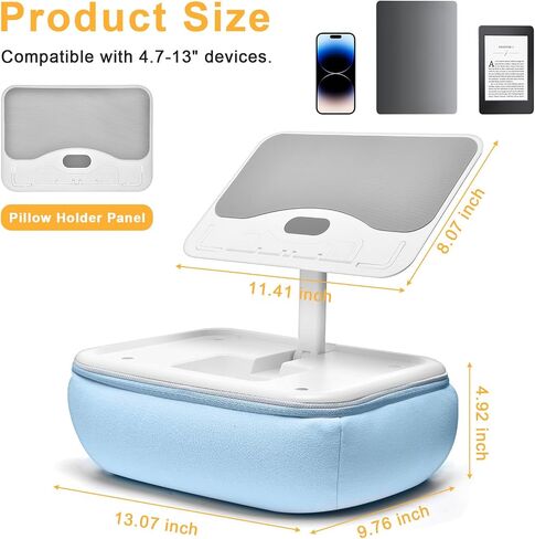 حامل وسادة الكمبيوتر اللوحي Lap Beanbag مع وسادة سيليكون، حامل iPad بزاوية قابلة للتعديل للسرير، وسادة كمبيوتر لوحي مع قاعدة قابلة للإزالة، حامل وسادة ناعم متوافق مع جهاز Kindle مقاس 4.7-13 بوصة، هاتف، كمبيوتر لوحي، رمادي in Saudi Arabia
