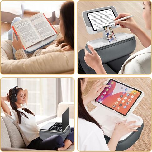 حامل وسادة الكمبيوتر اللوحي Lap Beanbag مع وسادة سيليكون، حامل iPad بزاوية قابلة للتعديل للسرير، وسادة كمبيوتر لوحي مع قاعدة قابلة للإزالة، حامل وسادة ناعم متوافق مع جهاز Kindle مقاس 4.7-13 بوصة، هاتف، كمبيوتر لوحي، رمادي in Saudi Arabia