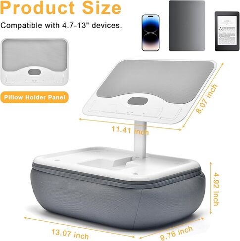 حامل وسادة الكمبيوتر اللوحي Lap Beanbag مع وسادة سيليكون، حامل iPad بزاوية قابلة للتعديل للسرير، وسادة كمبيوتر لوحي مع قاعدة قابلة للإزالة، حامل وسادة ناعم متوافق مع جهاز Kindle مقاس 4.7-13 بوصة، هاتف، كمبيوتر لوحي، رمادي in Saudi Arabia