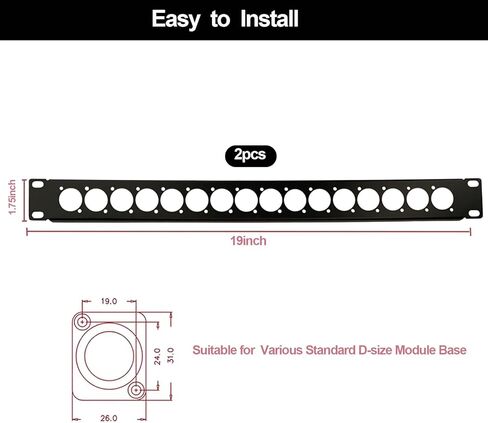 Hinged Rack Panel, XLR Patch Panel, 1U Hinged D-Series HDMIStudio Audio Rack Mount Panel Connectors for 19" Sound, AV, Compute (16 Port, 1U) in Kuwait