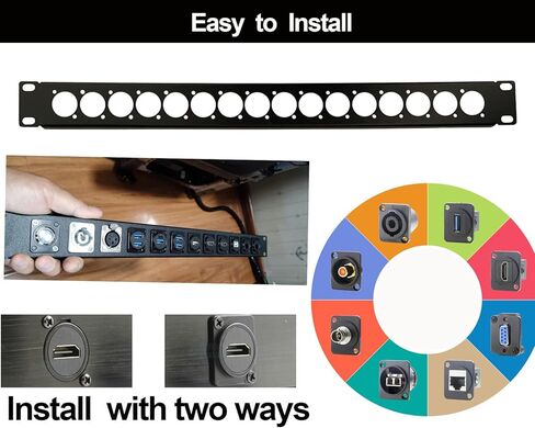 Hinged Rack Panel, XLR Patch Panel, 1U Hinged D-Series HDMIStudio Audio Rack Mount Panel Connectors for 19" Sound, AV, Compute (16 Port, 1U) in Kuwait
