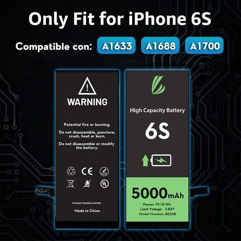 بطارية LL TRADER لهاتف iPhone 6s، بطارية بديلة عالية السعة 5000 مللي أمبير في الساعة لهاتف iPhone 6s (A1633、A1688、A1700) مع مجموعة أدوات إصلاح كاملة ولاصق موديل جديد 2024 in Saudi Arabia