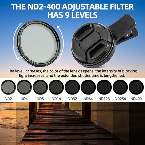 52mm Variable ND2-ND400 Filter, Clip-on Phone Lens ND Filter Kit, Universal Adjustable Neutral Density Filter Compatible with iPhoneSamsung/Android Smartphones(Size:52mm) in Saudi Arabia