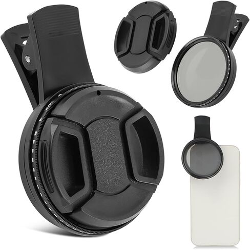 فلتر ND2-ND400 متغير مقاس 52 مم، طقم فلتر ND لعدسة الهاتف المشبك، فلتر كثافة محايد عالمي قابل للتعديل متوافق مع هواتف iPhoneSamsung/Android الذكية (الحجم: 52 مم) in Kuwait