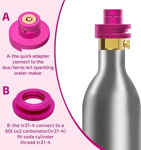 محول سريع ثاني أكسيد الكربون مطور لفقاعات مياه الصودا المتوافقة مع DUO/Terra/Art، ملحقات إعادة تعبئة صمام صانع الصودا للتوصيل السريع لأسطوانة ثاني أكسيد الكربون العالمية مع خيط ذكر TR21-4، أرجواني in Kuwait