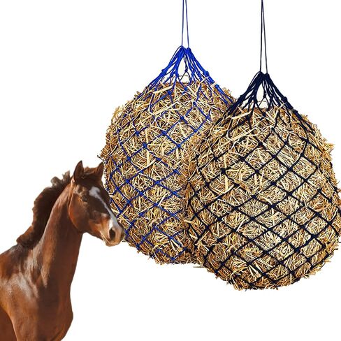 Slow Feed Hay Net Hay Feeder Hay Bags 2 Pcs for Horses Goat Stall Trailer Horse Feeding Supplies Adjustable Travel Feeder Large Capacity Feeding Bag(Black X2) in Saudi Arabia