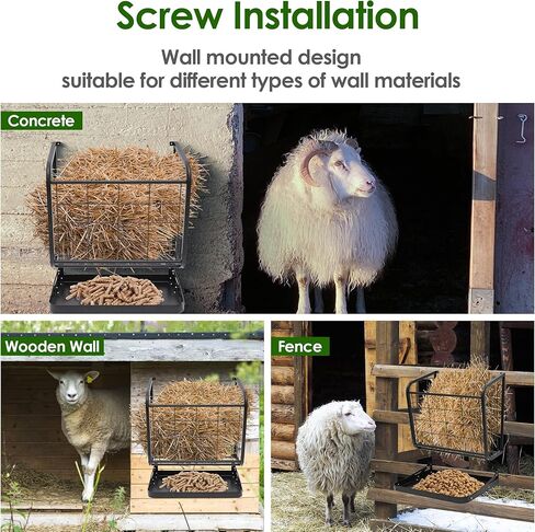 Nisorpa Hay Rack جدار جبل، 23.5 جالون الثقيلة القش تغذية الماعز 2 في 1 الحصان الأغنام القش القش مع صينية قابلة للفصل، رف القش متعدد الجوانب للأغنام والأبقار والأبقار الماشية in Kuwait