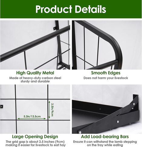 Nisorpa Hay Rack جدار جبل، 23.5 جالون الثقيلة القش تغذية الماعز 2 في 1 الحصان الأغنام القش القش مع صينية قابلة للفصل، رف القش متعدد الجوانب للأغنام والأبقار والأبقار الماشية in Kuwait