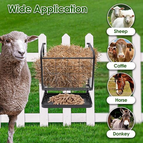 Nisorpa Hay Rack جدار جبل، 23.5 جالون الثقيلة القش تغذية الماعز 2 في 1 الحصان الأغنام القش القش مع صينية قابلة للفصل، رف القش متعدد الجوانب للأغنام والأبقار والأبقار الماشية in Kuwait