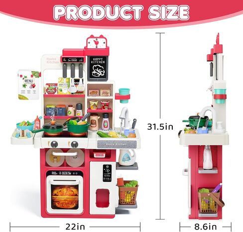 Kids Play Kitchen Set, Toddler Kitchen Playset with Sound & Light, Cooking Stove with Steam, Play Sink, Play Food Toy and Kitchen Accessories, Pretend Kitchen Toy for Kids Girls Boys 1-3 in Kuwait