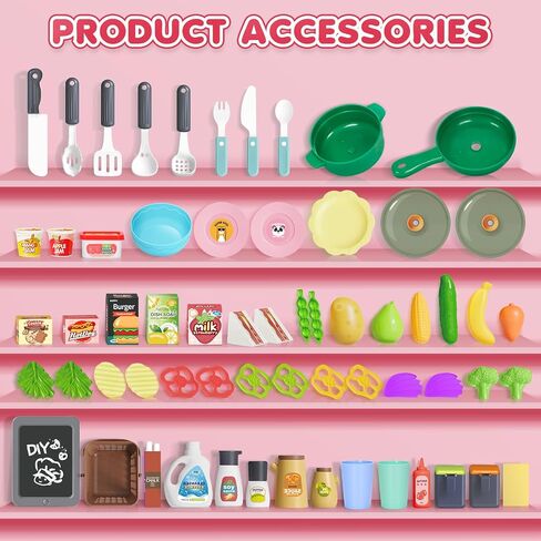Kids Play Kitchen Set, Toddler Kitchen Playset with Sound & Light, Cooking Stove with Steam, Play Sink, Play Food Toy and Kitchen Accessories, Pretend Kitchen Toy for Kids Girls Boys 1-3 in Kuwait
