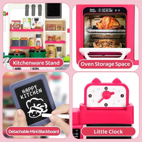 Kids Play Kitchen Set, Toddler Kitchen Playset with Sound & Light, Cooking Stove with Steam, Play Sink, Play Food Toy and Kitchen Accessories, Pretend Kitchen Toy for Kids Girls Boys 1-3 in Kuwait