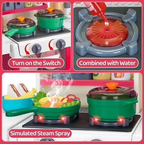 Kids Play Kitchen Set, Toddler Kitchen Playset with Sound & Light, Cooking Stove with Steam, Play Sink, Play Food Toy and Kitchen Accessories, Pretend Kitchen Toy for Kids Girls Boys 1-3 in Kuwait