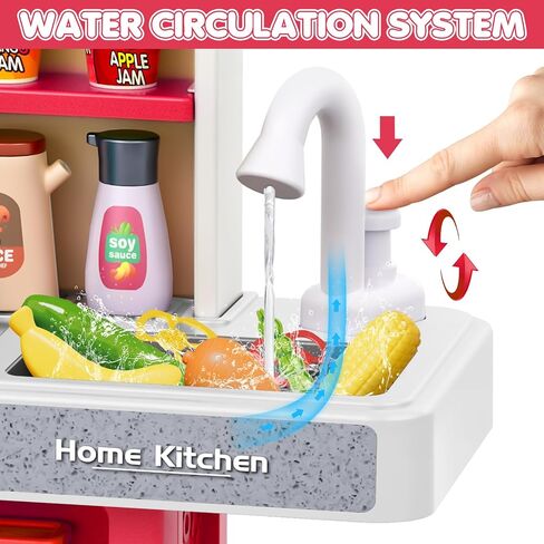 Kids Play Kitchen Set, Toddler Kitchen Playset with Sound & Light, Cooking Stove with Steam, Play Sink, Play Food Toy and Kitchen Accessories, Pretend Kitchen Toy for Kids Girls Boys 1-3 in Kuwait
