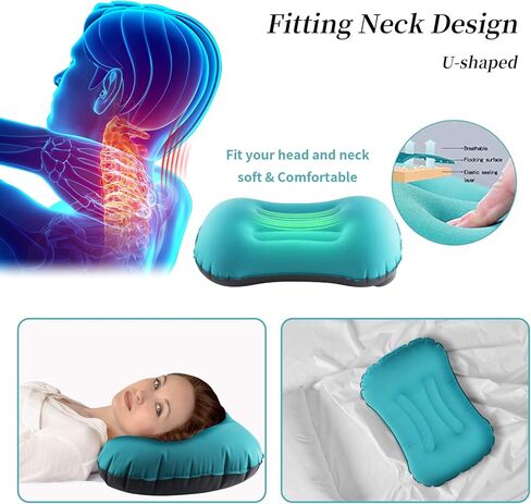 وسادة تخييم مدمجة قابلة للنفخ خفيفة الوزن من Blizzow، وسادة هوائية محمولة ومريحة قابلة للضغط للسفر، وسادة مريحة ناعمة مقاومة للماء لحقائب الظهر في الهواء الطلق، رائعة للمشي لمسافات طويلة والشاطئ ورحلة الطائرة in Kuwait