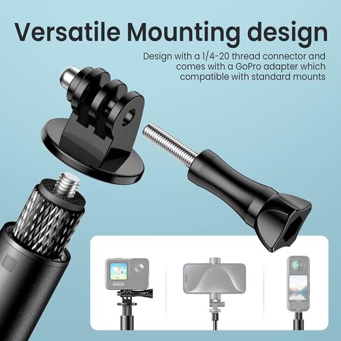 عصا سيلفي غير مرئية من مايران مقاس 114 سم، عصا غير مرئية بطول 1/4 بوصة متوافقة مع Insta360 وGoPro وDJI وكاميرات الحركة، وعمود مونوبود محمول قابل للتمديد مع مشبك تثبيت وحزام معصم in Kuwait