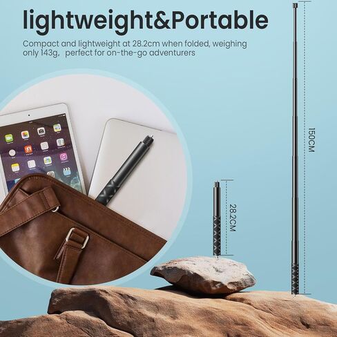 Mairan 180cm Invisible Selfie Stick, 1/4" Extended Monopod with Adapter | Aluminum Alloy Invisible Pole Compatible with Insta360X4,X5, GoPro, DJI, Action Cameras in Kuwait