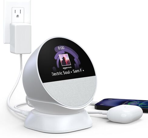 HomeMount Ultimate 2024 Echo Spot Stand - مركز شحن لـ Echo Spot والهواتف الذكية والمزيد مع منافذ USB-C/A، تصميم أنيق ومستقر وموفر للمساحة in Kuwait