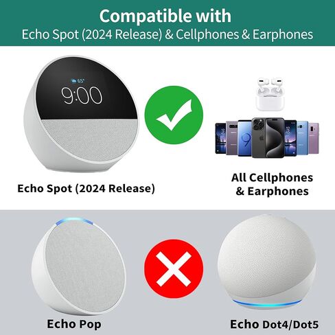 HomeMount Ultimate 2024 Echo Spot Stand - مركز شحن لـ Echo Spot والهواتف الذكية والمزيد مع منافذ USB-C/A، تصميم أنيق ومستقر وموفر للمساحة in Kuwait