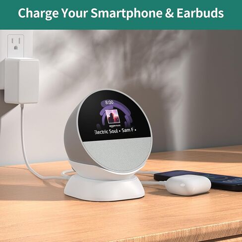 HomeMount Ultimate 2024 Echo Spot Stand - مركز شحن لـ Echo Spot والهواتف الذكية والمزيد مع منافذ USB-C/A، تصميم أنيق ومستقر وموفر للمساحة in Kuwait