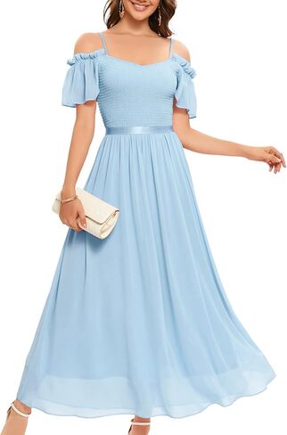 فستان Bbonlinedress للسيدات طويل من الشيفون لحفلات الزفاف الرسمية لوصيفة العروس بدون أكتاف فساتين حفلات سهرة طويلة in Kuwait