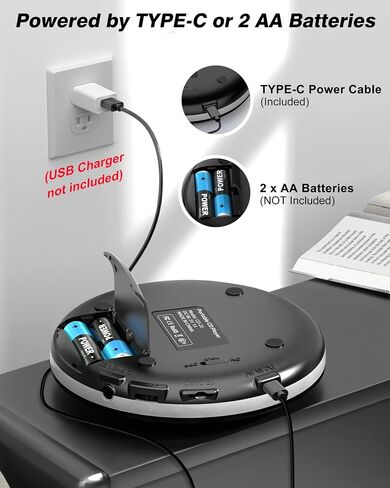 CD Player Portable CD Walkman Portable CD Player for Car Anti-Skip Protection, Personal CD Player with Headphones Jack,SD Slot,AUX Cable & LCD Display for Kids, Adults,Travel in Saudi Arabia