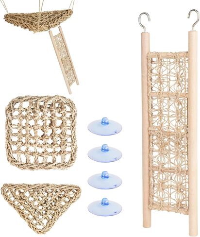 ألعاب تسلق السلطعون الناسك، 2 أرجوحة من الأعشاب البحرية مع أكواب شفط وسلم تسلق خشبي، ألعاب السلطعون الناسك، ملحقات خزان السلطعون الناسك، للحيوانات الصغيرة مثل السرطان الناسك والسحالي والهامستر in Kuwait