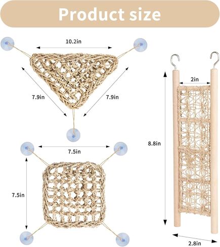 ألعاب تسلق السلطعون الناسك، 2 أرجوحة من الأعشاب البحرية مع أكواب شفط وسلم تسلق خشبي، ألعاب السلطعون الناسك، ملحقات خزان السلطعون الناسك، للحيوانات الصغيرة مثل السرطان الناسك والسحالي والهامستر in Kuwait