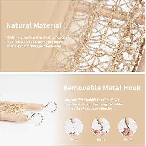 ألعاب تسلق السلطعون الناسك، 2 أرجوحة من الأعشاب البحرية مع أكواب شفط وسلم تسلق خشبي، ألعاب السلطعون الناسك، ملحقات خزان السلطعون الناسك، للحيوانات الصغيرة مثل السرطان الناسك والسحالي والهامستر in Kuwait